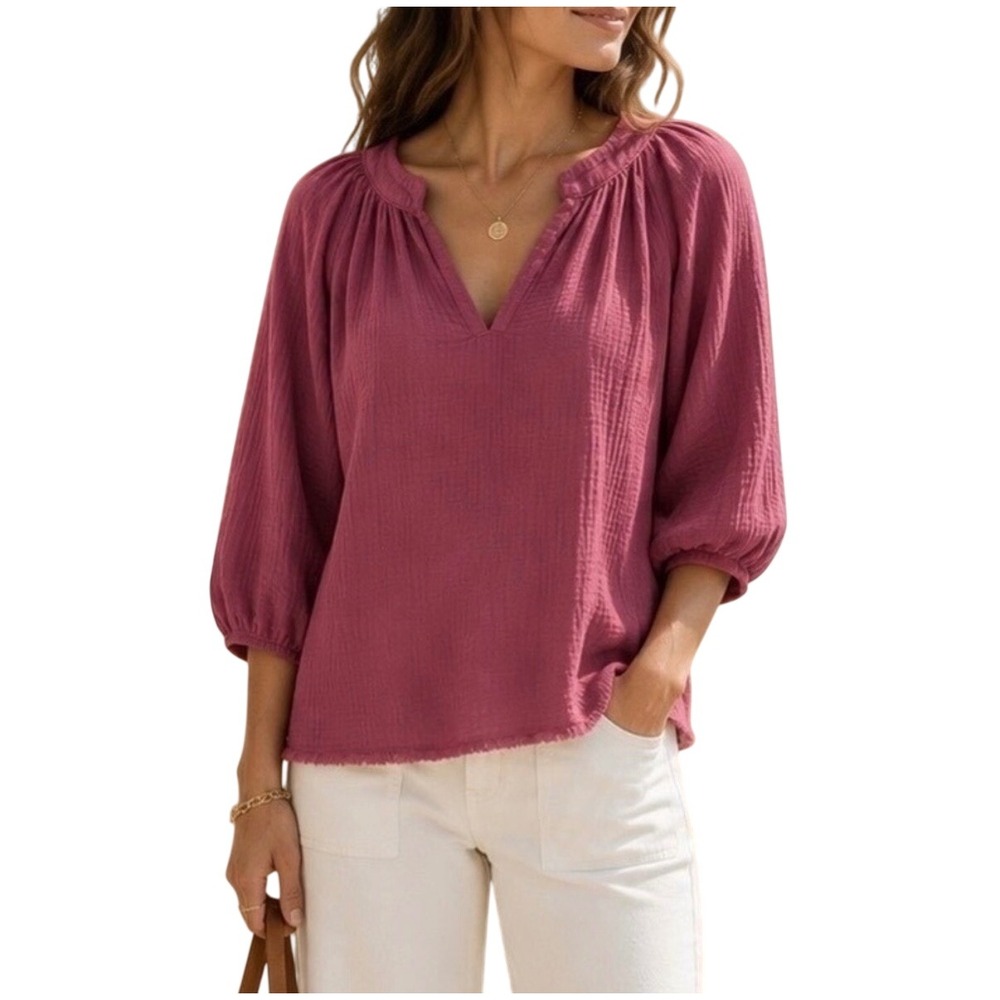 Nation LTD Mimi Romance Top Womens S Flushed Pink Gauze Peasant Boho Coastal